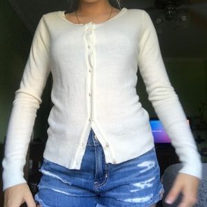 white sweater with pearl buttons 🎀